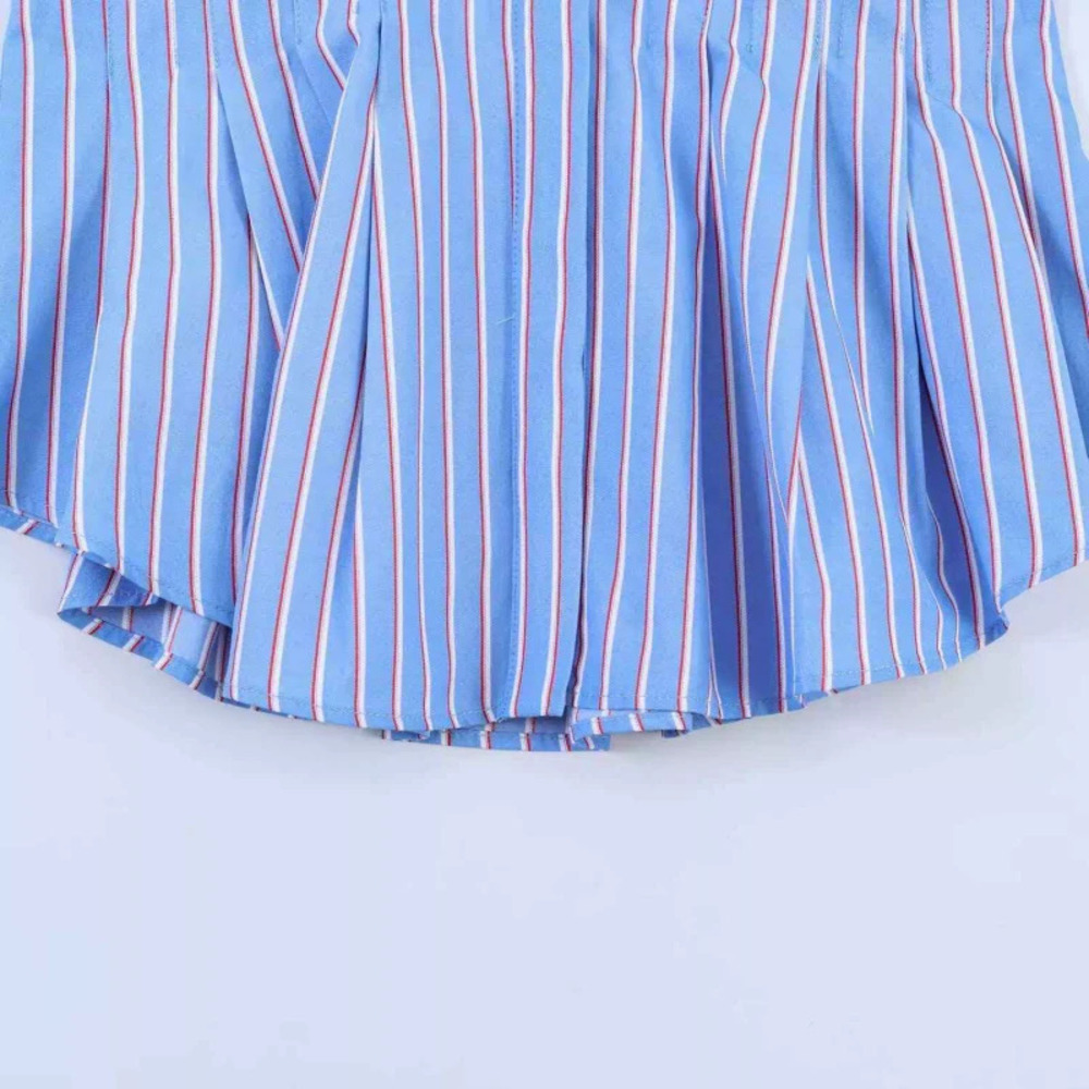 ZARA Fall Work Classic Blue White Red Striped Shirt